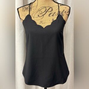 J. Crew Black Spaghetti Strap Scalloped Edge Sleeveless Tank Top Women’s Size 2